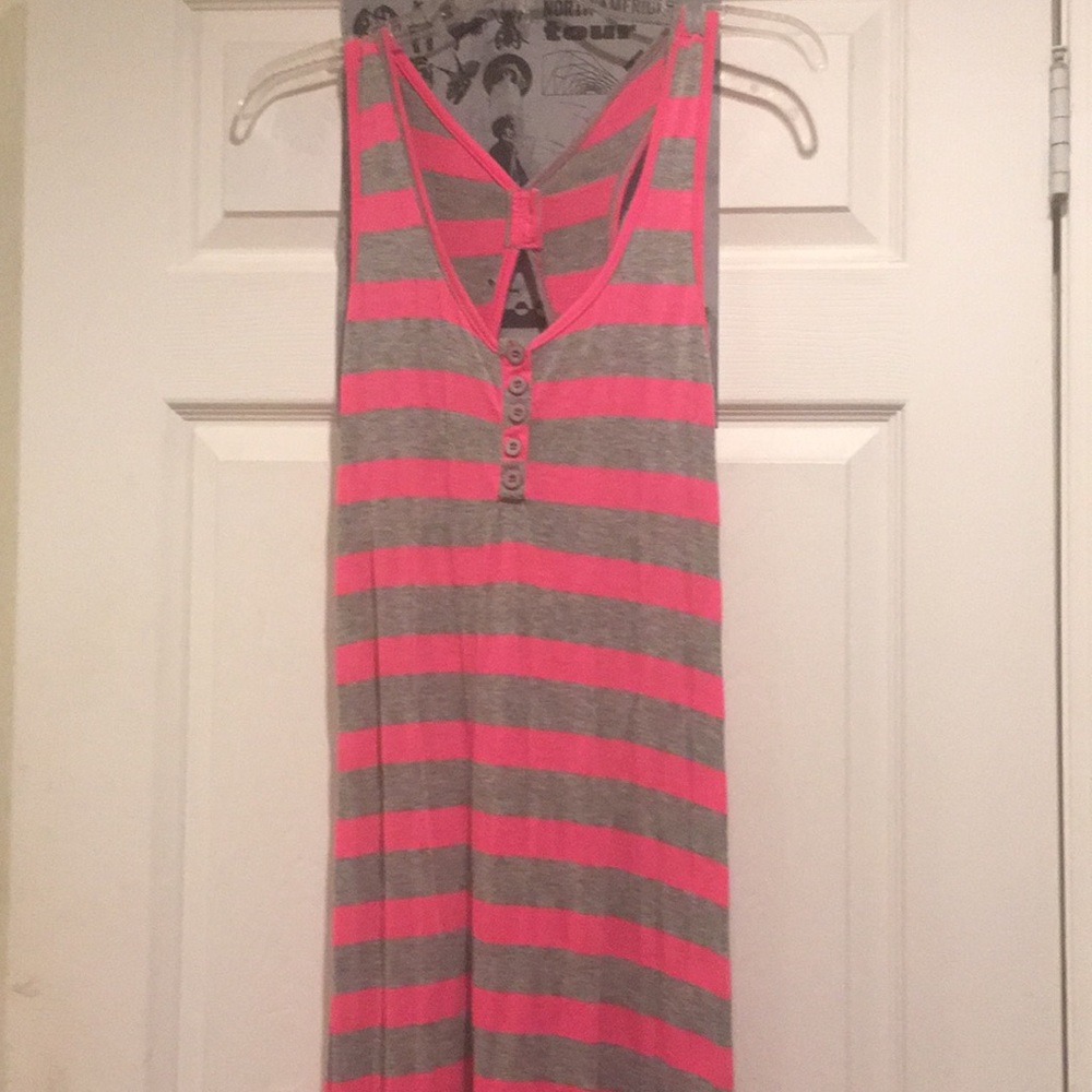 Striped Maxi Dress Open Back Pink and Grey